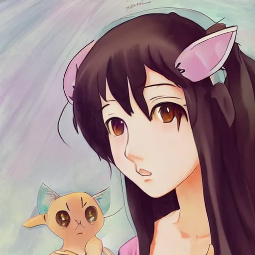 Image similar to anime girl with cat ears in the style of mona lisa, anime girl, anime art, digital art, by makoto shinkai, by studio ghibli, neko, cat ears