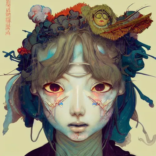 Image similar to prompt : folklore portrait soft light painted by james jean and katsuhiro otomo and erik jones, inspired by evangeleon anime, smooth face feature, intricate oil painting, high detail illustration, sharp high detail, manga and anime 1 9 9 0