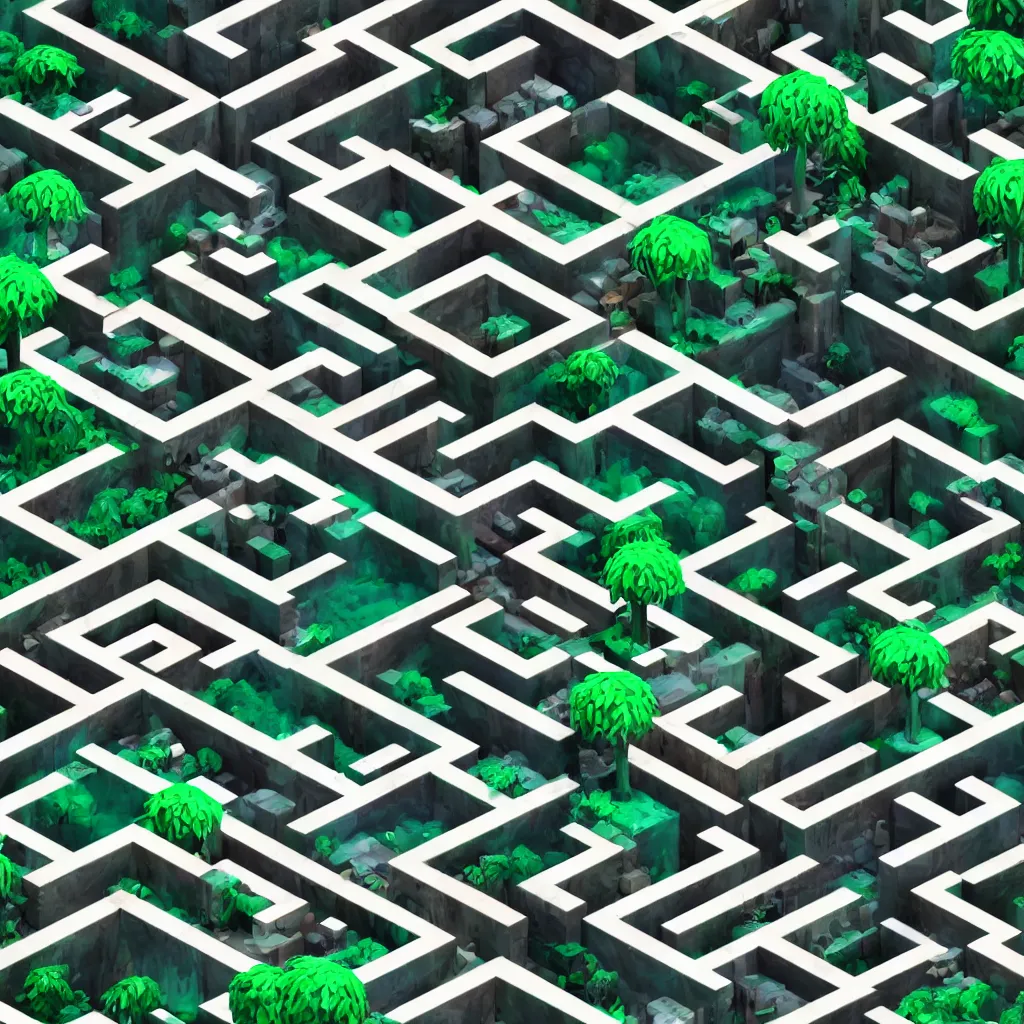Prompt: wimmelbilder maze made of 80's arcade jungle waterfall level, isometric, white path, octane render, particle effects, unreal engine, very sharp, high contrast