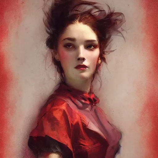 Image similar to Rien Poortvliet and Jean-Baptiste Monge and Solomon Joseph Solomon and Richard Schmid and Jeremy Lipking victorian genre painting portrait painting of a young beautiful woman marverl DC comic book character fantasy costume, red background