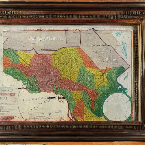 Prompt: A map of the state of Louisiana, oil painting, showing Cajun culture