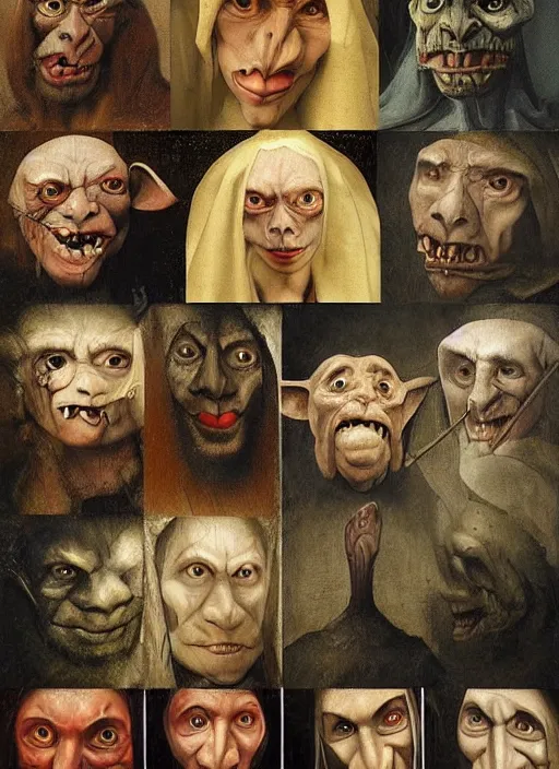 Image similar to medieval goblin faces painted by hieronymus bosch, detailed digital art, trending on Artstation