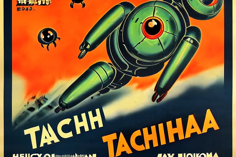 Prompt: 1940s, war, poster, tachikoma