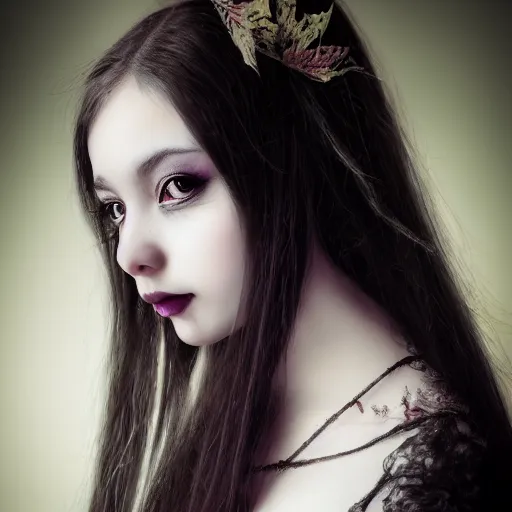 Image similar to headshot portrait of young gothic girl by WLOP, bokeh, fine details