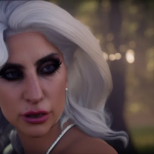 Prompt: Film still of Lady Gaga, from Red Dead Redemption 2 (2018 video game)