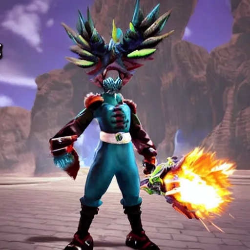 Image similar to magnamalo from monster hunter rise in a suit in monst hunter game