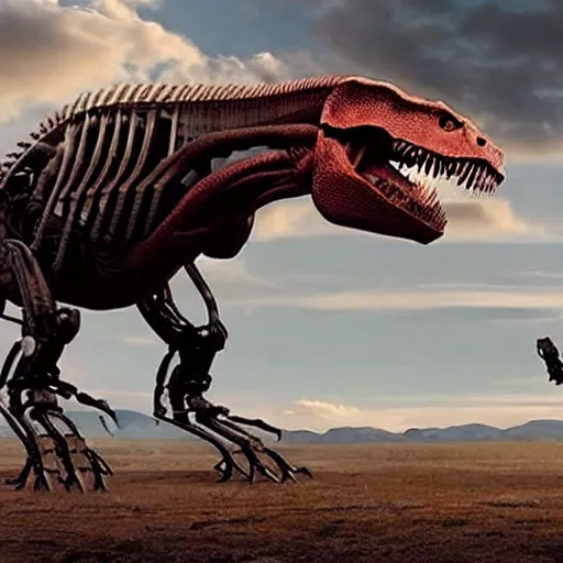 Prompt: cinematic still of westworld, si - fi robotic tyrannosaurus rex, highly detailed