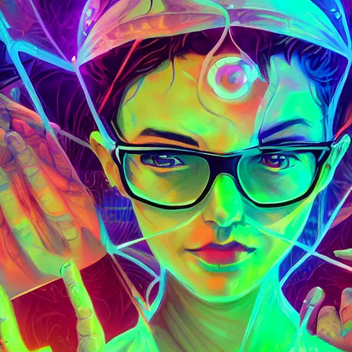 Image similar to skill magic geek inside matrix deepdream radiating a glowing aura stuff loot legends stylized digital illustration video game icon artstation lois van baarle, ilya kuvshinov, rossdraws,