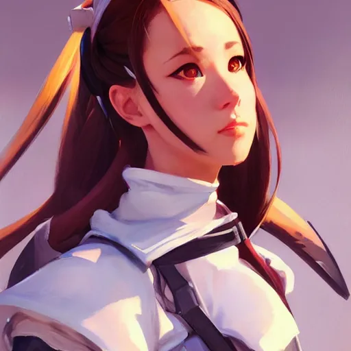 Image similar to greg manchess portrait painting of asuna yuuki as overwatch character, medium shot, asymmetrical, profile picture, organic painting, sunny day, matte painting, bold shapes, hard edges, street art, trending on artstation, by huang guangjian and gil elvgren and sachin teng