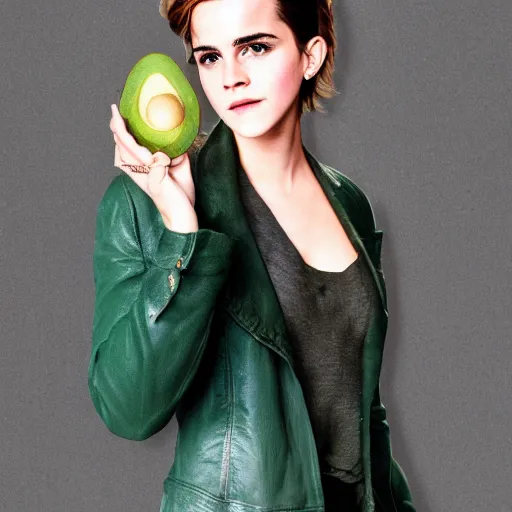 Prompt: portrait photograph of emma watson an an avocado