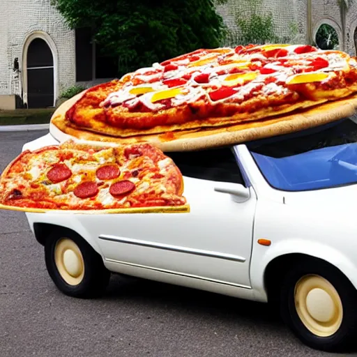 Image similar to car made out of pizza