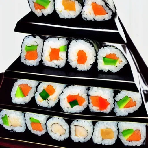 Prompt: a pyramid of sushi