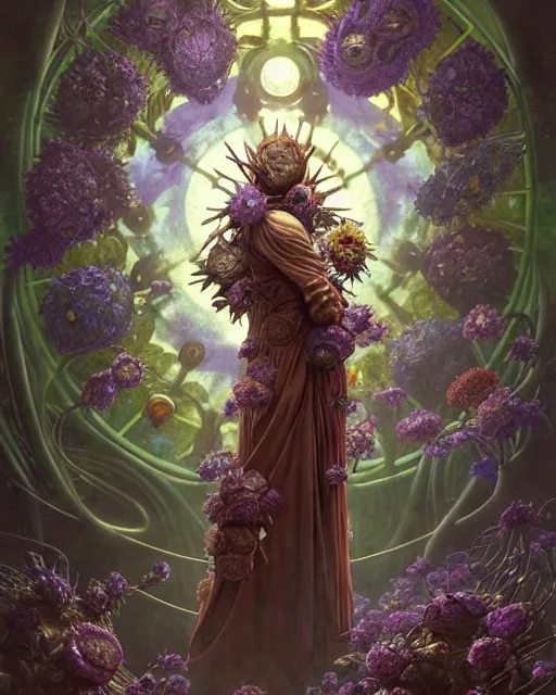 Image similar to the platonic ideal of flowers, rotting, insects and praying of cletus kasady carnage thanos dementor wild hunt doctor doom chtulu mandelbulb mandala ponyo spirited away bioshock davinci botw, d & d, fantasy, ego death, decay, dmt, art by artgerm and greg rutkowski and alphonse mucha