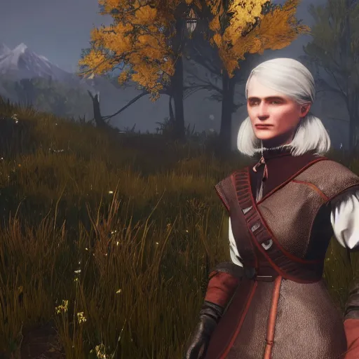 Image similar to a young edwardian woman in the video game Witcher 3