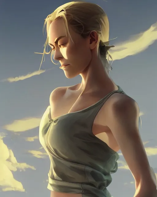 Prompt: yvonne strahovski, sexy outfit, medium shot, visible face, detailed, perfectly shaded body, perfectly shaded face, atmospheric lighting, by makoto shinkai, stanley artgerm lau, wlop, rossdraws