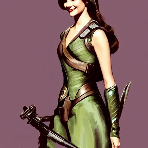 Image similar to A combination of Victoria Justice's and Grace Kelly's and Emma Watson's appearances wearing Master Chief's armor, full body portrait, western, D&D, fantasy, intricate, elegant, highly detailed, digital painting, artstation, concept art, matte, sharp focus, illustration, art by Artgerm and Greg Rutkowski and Alphonse Mucha