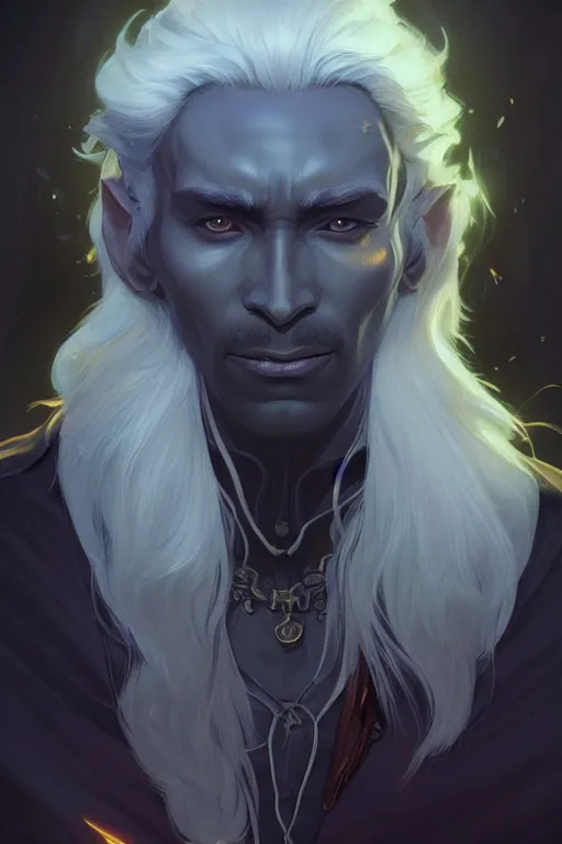 Prompt: a handsome drow wizard, highly detailed, digital painting, artstation, concept art, smooth, sharp focus, illustration, unreal engine 5, 8 k, art by artgerm and greg rutkowski and alphonse mucha