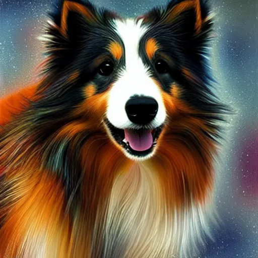 Image similar to artwork of a shetland sheepdog by Patrice murciano in a style of murciano