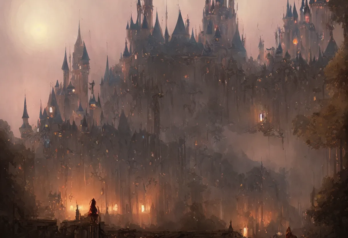 Image similar to a painting of disney castel trending on artstation in the style of greg rutkowski