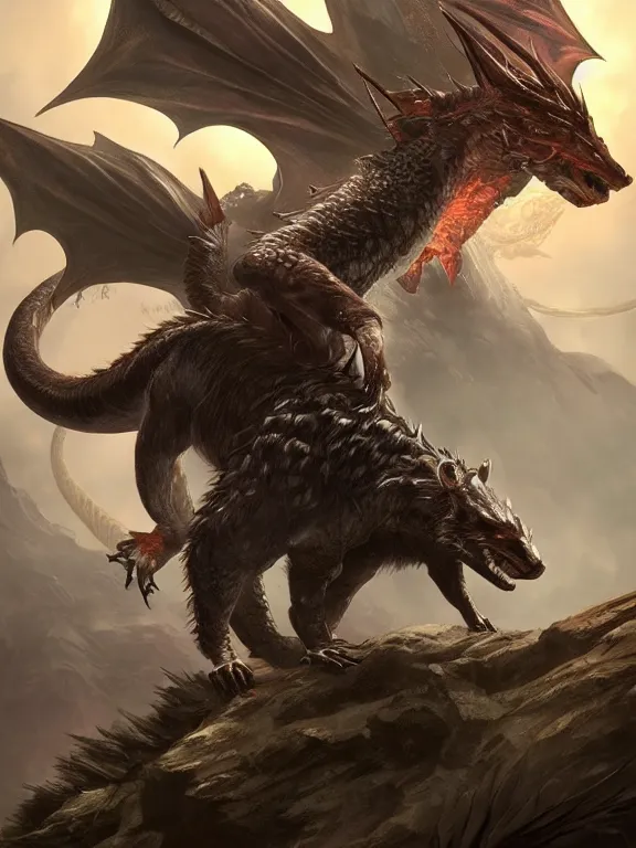 Prompt: a beautiful hyper realistic detailed epic game cover despising the great raccoon dragon, in the style of dragon age, featured on artstation