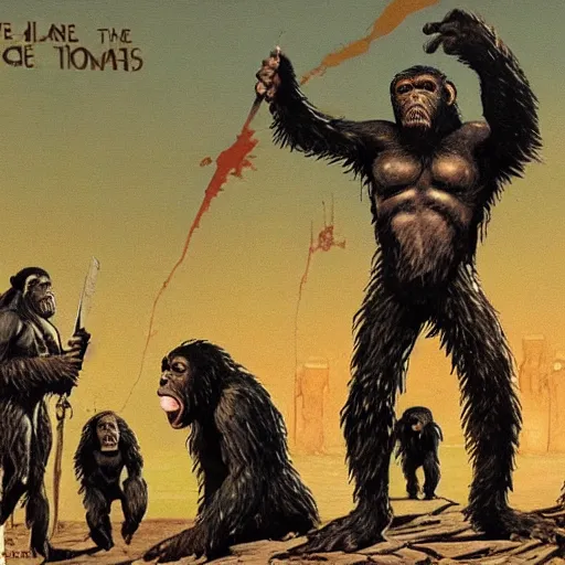 Prompt: planet of the apes in the bronze age highly detailed concept art