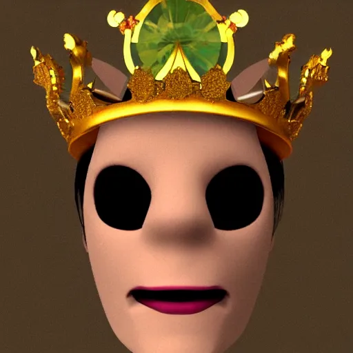 Image similar to many - sided gemstone that shaped like a face wearing a crown, 3 d render