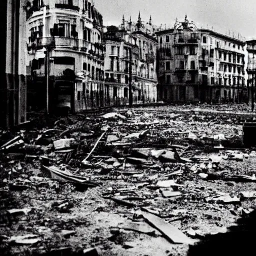 Image similar to A photo of a Madrid after a nuclear bomb in the Spanish Civil War