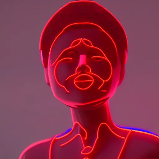 Prompt: stylised silicone girl futuristic machine in misty haze red neon 4k