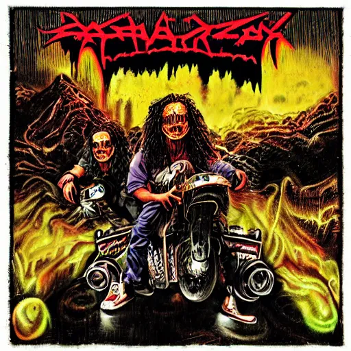 Prompt: thrash metal album cover by ed repka
