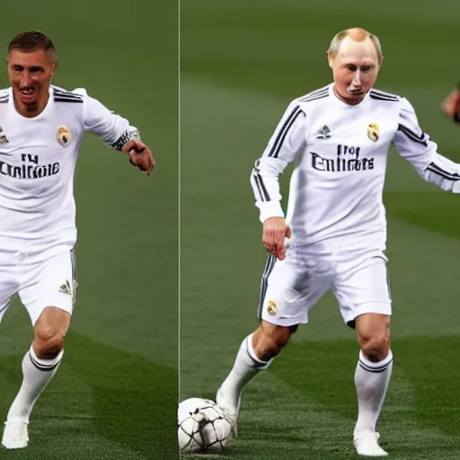 Prompt: Putin as Real Madrid football player