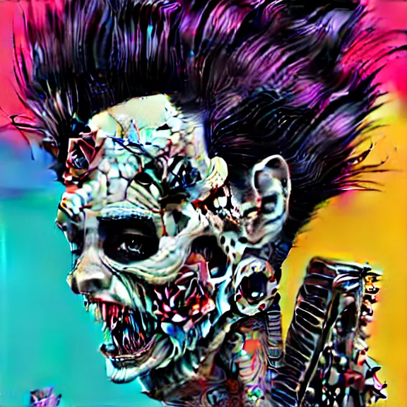 Prompt: a zombie punk rocker with a mohawk playing electric guitar, tristan eaton, victo ngai, artgerm, rhads, ross draws
