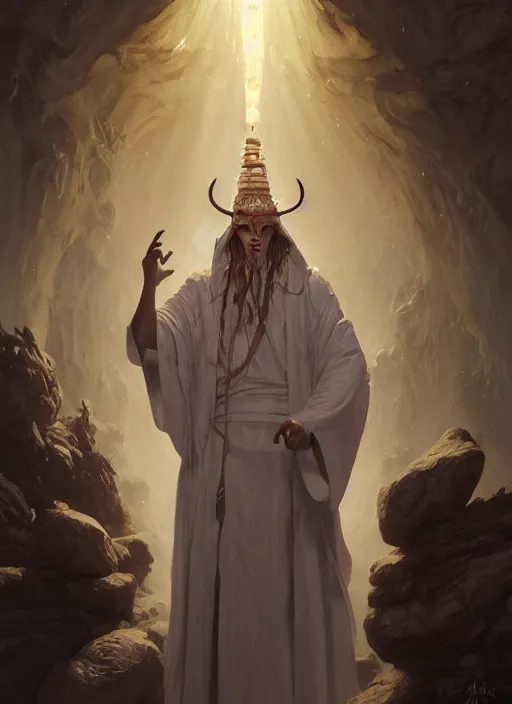 Prompt: slender high priest with a robe made of salt, strange headdress, subsurface scattering, by jesper ejsing, justin gerard, tomasz alen kopera, cgsociety and fenghua zhong, highly detailed, rim light, cinematic lighting, illustration, art, octane render, very coherent, cinematic, hyper realism, high detail, octane render, 8 k