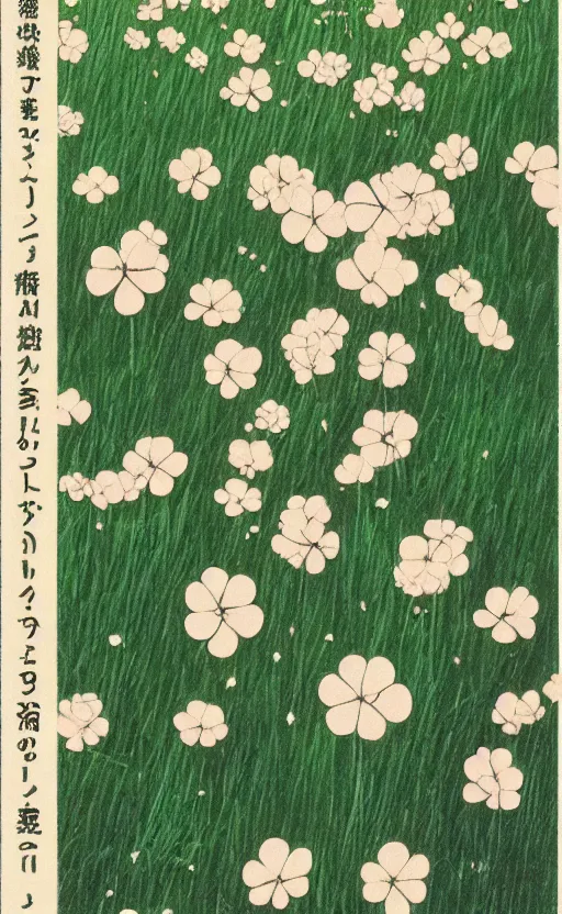 Prompt: by akio watanabe, manga art, a clover on the ground, sunny day, trading card front