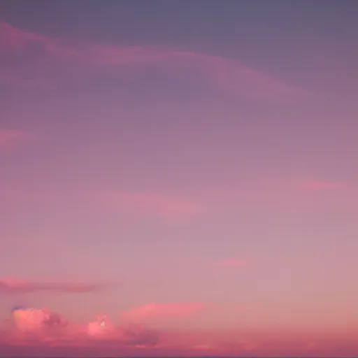 Prompt: blush colored sky with light pink clouds on a calm open ocean reflecting the sky dreamland