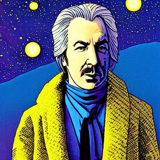 Image similar to alan rickman retro minimalist portrait! moebius starwatcher comic by jean giraud, portrait 8 k