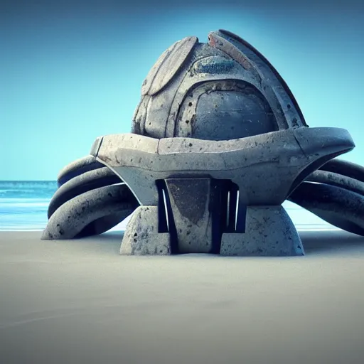 Image similar to 8 k hd detailed octane render of an alien spaceship crashed on a beach