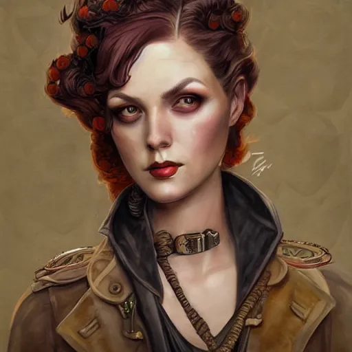 Image similar to a dieselpunk portrait in the style of anna dittmann and donato giancola and charles dulac.