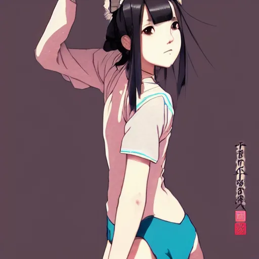 Image similar to a beautiful boyish japanese emma watson alluring instagram model, wearing elegant japanese hiphop leotard outfit with subtle mayan patterns and native fashion, aztec street fashion bathing suit, jrpg fashion, gapmoe yandere grimdark, trending on pixiv fanbox, painted by greg rutkowski makoto shinkai takashi takeuchi studio ghibli, akihiko yoshida