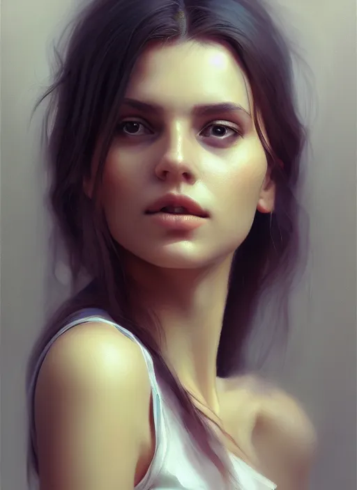 Image similar to portrait of a gorgeous young woman in the style of stefan kostic, artstation, concept art, realistic photo, sharp focus, 8k high definition, insanely detailed, intricate, elegant