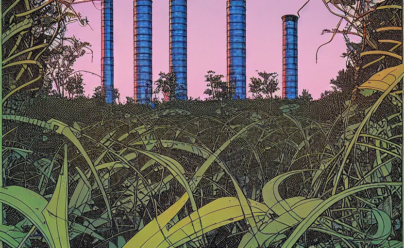 Image similar to industrial chimneys rising out of the undergrowth by moebius