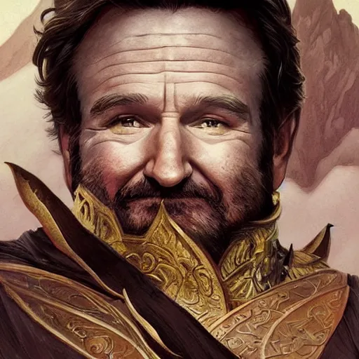 Prompt: robin williams as teferi, in the style of magic the gathering, glacier landscape, d & d, fantasy, intricate, elegant, highly detailed, digital painting, artstation, concept art, matte, sharp focus, illustration, art by artgerm and greg rutkowski and alphonse mucha