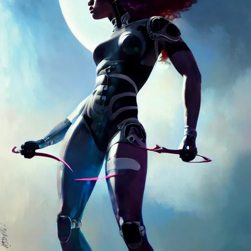 Image similar to cyborg Normani as aeon flux profile picture by Greg Rutkowski, dynamic pose, intricate, futuristic, fantasy, elegant, by Stanley Artgerm Lau, greg rutkowski, thomas kindkade, alphonse mucha, loish, norman Rockwell,