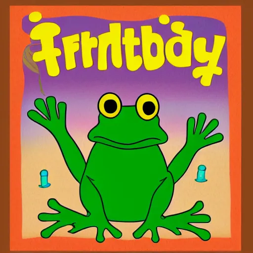 Prompt: a children's book illustration of a frog celebrating its birthday alone