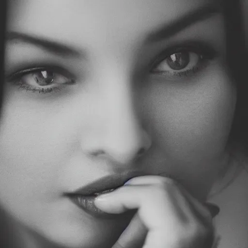 Image similar to closeup photo of a beautiful woman face, golden hour, 8 0 mm lens, bw photo