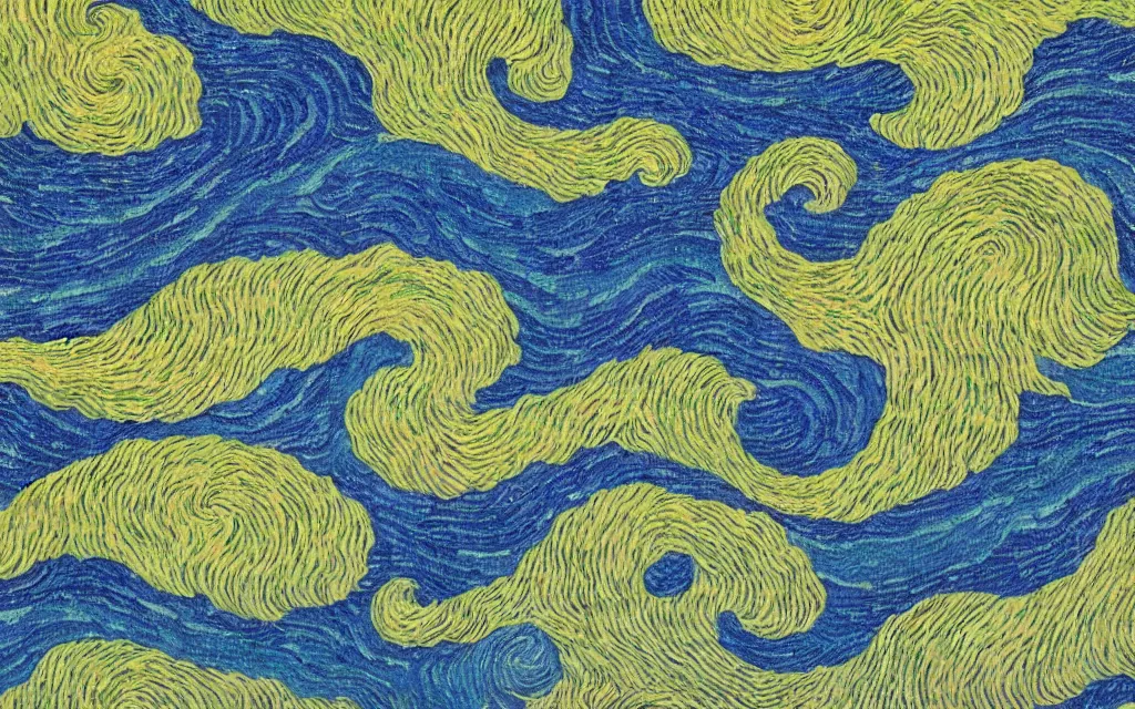 Image similar to a beautiful quiet park in fukuoka, fractal waves. japanese embroidery. retro minimalist art by jean giraud and van gogh.