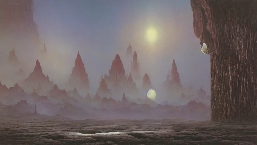 Image similar to otherworldly atmosphere of emissary space by arthur haas and bruce pennington and john schoenherr, cinematic matte painting