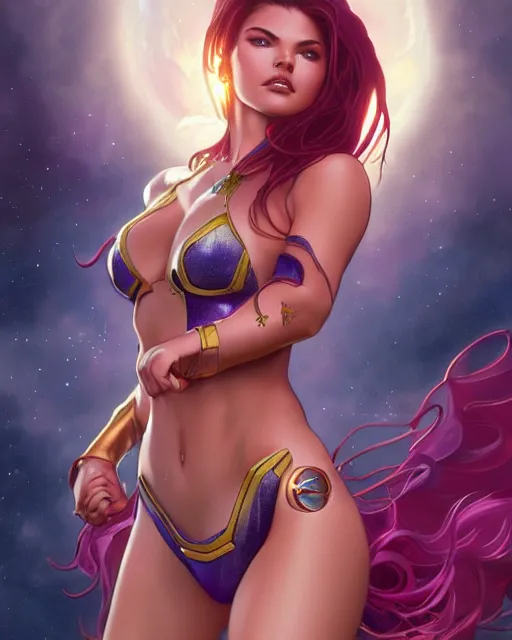 Prompt: ultra realistic illustration, danielle campbell as starfire anime, intricate, elegant, highly detailed, shiny plastic bikini, digital painting, artstation, concept art, smooth, sharp focus, illustration, art by artgerm and greg rutkowski and alphonse mucha and wlop