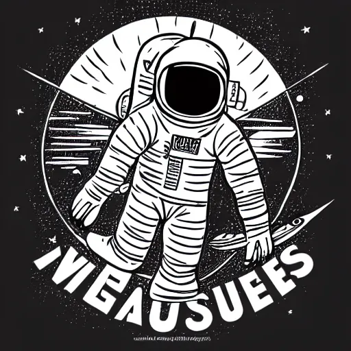 Prompt: astronaut skateboarding, graphic tees, line art