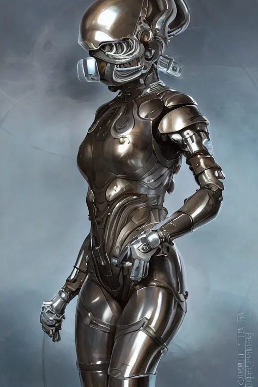 Image similar to a girl in a closed helmet in a shiny biopunk costume consisting of swollen muscles, tendons, metal joints, protruding pistons. masterpiece 4k digital illustration by Ruan Jia and Mandy Jurgens and Artgerm and william-adolphe bouguereau, award winning, Artstation, art nouveau aesthetic, black background, intricate details, realistic, Hyperdetailed, 8k resolution, intricate art nouveau