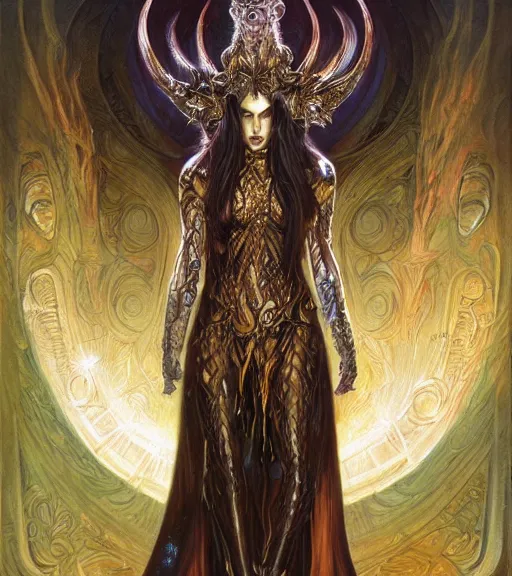 Image similar to a detailed painting of famale fantasy demon priestess, art by karol bak and mark brooks and donato giancola, centered, aesthetically pleasing